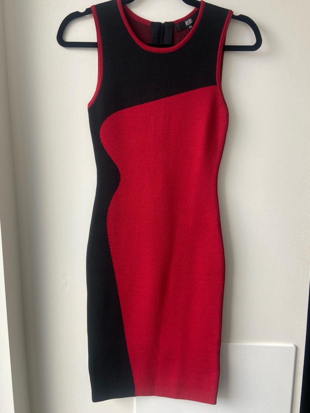Vintage Red Black Colourblock Bodycon Midi Dress XS